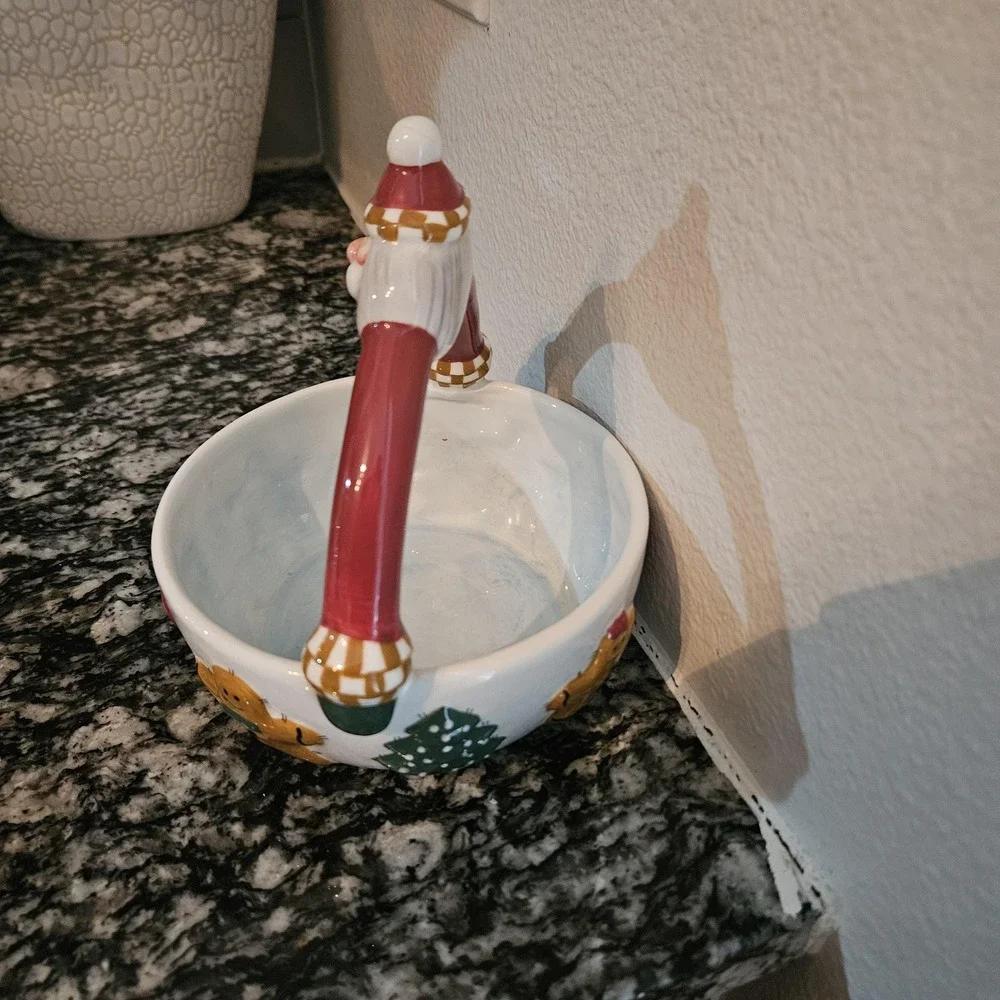 ceramic Santa Claus candy bowl holiday serving‎ dish Palm Tree Co.